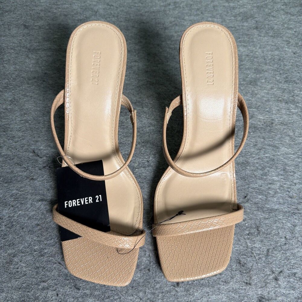 Forever 21 Two Strap Slip-on Stiletto Heels in Nude - sz 10 (NEW) - Picture 1 of 7